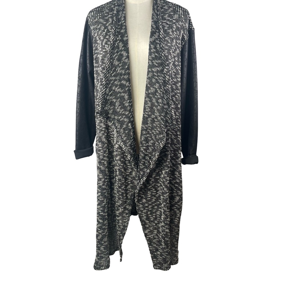 Jones New York Black and White Knit Open Front Drape Cardigan Sweater Size 2X